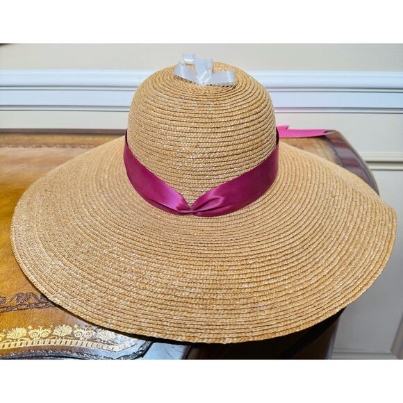 Wide Brim Floppy Summer Straw Hat with Pink Bow UPF50 Sunhat Boho Beachhat NEW